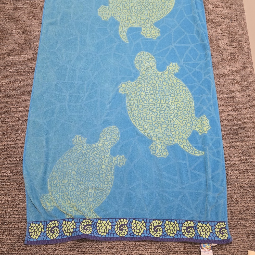 VTG Palm Cove Sun Towel Sea Turtles Beach Retro  Summer 64"x35" Green Blue